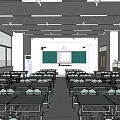 modern classroom desk platform blackboard desks and chairs 3d model