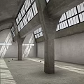 Industrial Factory Spacious Interior With Arched Ceiling Large Windows Sunlight Streaming And Concrete Columns 3d model