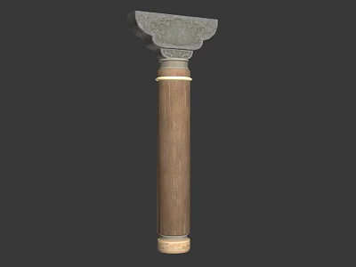 Decorative Classical Column Featuring Carved Top And Smooth Brown Wooden Body Base Design 3d model
