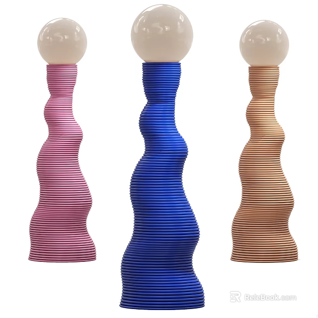 Colorful Floor Lamps with Twisted Curved Bases Pink Blue and Brown Modern Artistic Design 3d model 