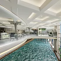 Modern Swimming Pool Interior With Geometric Ceiling And Seating Area 3d model