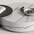 Modern White Marble Round Coffee Table With Books And Decorative Bowl 3d model