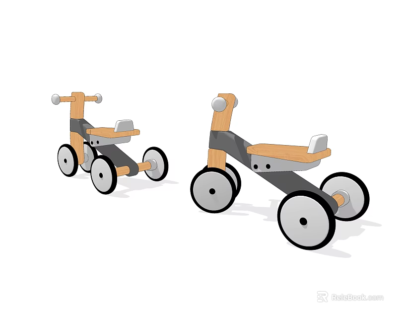 Children's Wooden Tricycles With Gray Structure Seats And Round Wheels 3d model 