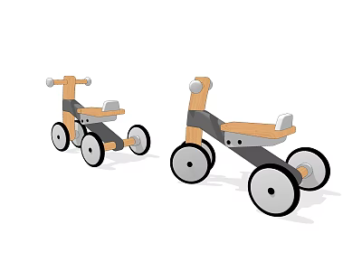 Children's Wooden Tricycles With Gray Structure Seats And Round Wheels 3d model