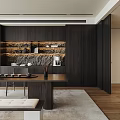 Modern Tea Room With Dark Wood Furniture And Tea Sets