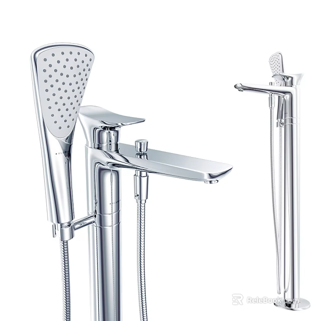 Modern Chrome Shower Head Set With Handheld Overhead Sprayers And Faucet 3d model 