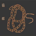 Rusty Metal Chain With Two Conical Stakes Coiled On White Surface