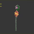 Green Magical Staff With Circular Top Red Gemstone And Flame Ornament