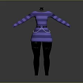 Stylish Purple Striped Dress With Belt Paired With Black Leggings And Decorative Details