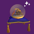 Whimsical Cartoon Scene Inside Snow Globe With Hand Shaped Workshop Magic Items And Stars
