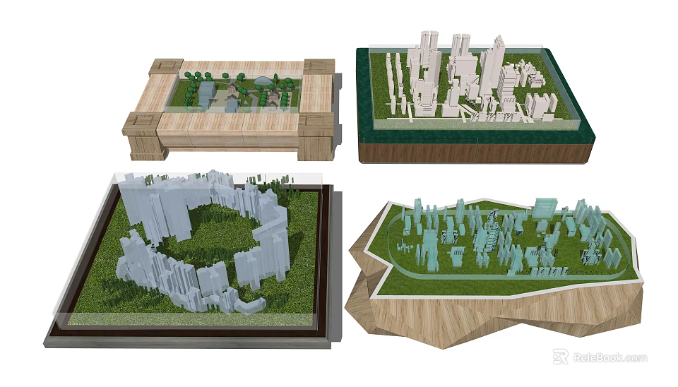 Commercial Equipment Architectural Models For City Planning Display With Wooden Bases 3d model 