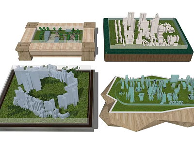 Commercial Equipment Architectural Models For City Planning Display With Wooden Bases 3d model