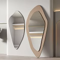 Modern Irregular Mirrors With Wooden Frames For Minimalist Interior Near Clothes Rack And Hanging Garments