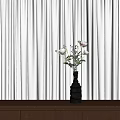 Stylish Black Vase With White Flowers On Wooden Table Against Sheer Curtains And Window Light