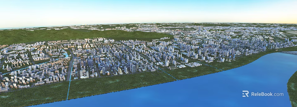 Aerial City Planning With Urban Layout Buildings Green Spaces And Waterfront 3d model 