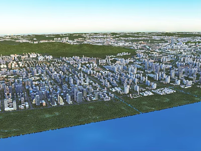 Aerial City Planning With Urban Layout Buildings Green Spaces And Waterfront 3d model