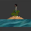 Small Island With Palm Trees And Person Surrounded By Blue Water