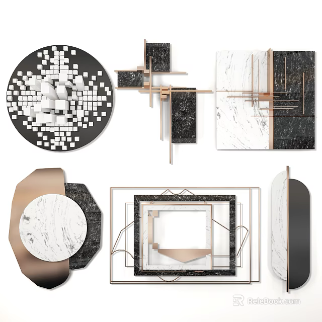 Elegant Modern Wall Decor With Geometric Marble Metal Frame And Black White Accents 3d model 