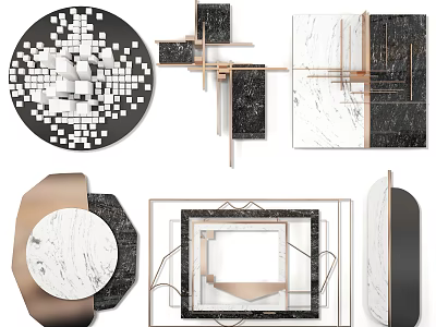 Elegant Modern Wall Decor With Geometric Marble Metal Frame And Black White Accents 3d model