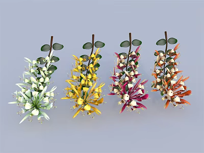 Vibrant Flower Bouquets With Assorted Colors Green Leaves And Decorative Blooms 3d model