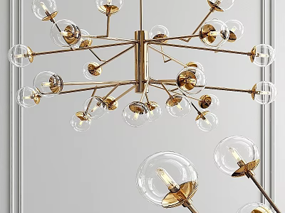 Elegant Modern Chandelier With Golden Metal Frame Transparent Glass Globes And Bulbs 3d model