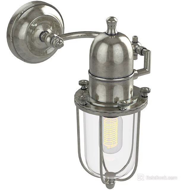 Industrial Style Silver Metal Wall Light With Adjustable Arm And Glass Shade 3d model 