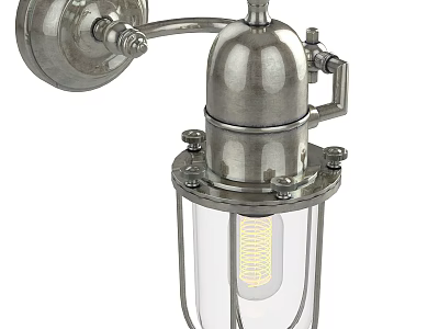Industrial Style Silver Metal Wall Light With Adjustable Arm And Glass Shade 3d model