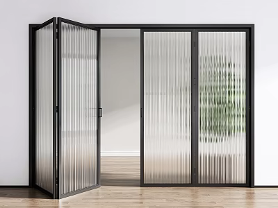 Modern Folding Glass Doors For Interior Design With Transparent Panels And Wood Flooring 3d model