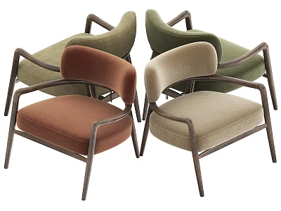 Elegant Modern Multi Colored Armchairs with Wooden Frame and Upholstered Seats 3d model