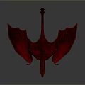 Red Fantasy Dragon With Spread Wings And Glowing Eyes In Dark Background