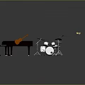 Various Types Of Musical Instruments Display Including Piano Guitar Drum Set Trumpet And Saxophone