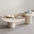 Modern Round Marble Coffee Tables With Open Book Coffee Cup And Stacked Books