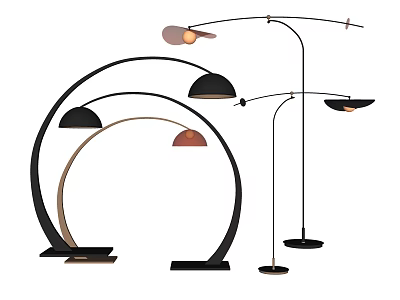 Modern Floor Lamp Designs With Curved Stands And Various Colored Shades 3d model
