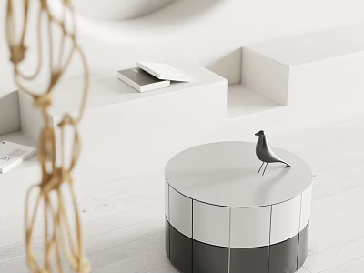 Modern Round Side Table With White And Gray Layered Design And Bird Decor On Top 3d model