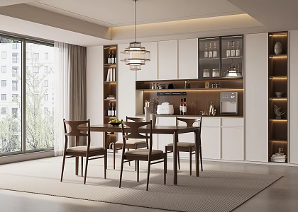 Middle Ancient Style Restaurant Dining Table and Chair Chandelier Wine Cabinet 3d model