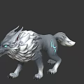 Mythical Gray White Wolf 3D Model With Blue Glowing Eyes And Rune Mark