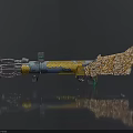 Ancient Decorative Weapon With Blue Yellow Body Golden Dragon Design And Green Gemstones