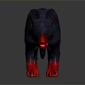 Fantasy Creature With Dark Blue Fur Red Ears Red Paws Sharp Fangs And Aggressive Stance