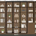 Wooden Bookshelf with Multiple Shelves Filled with Books Decorative Items Potted Plants and Vases