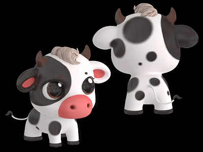 Cute Cartoon Cow Doll With Black White Spots Big Eyes And Pink Nose 3d model