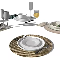 Modern Stylish Dinnerware Set With Ceramic Plates Glass Cups Metal Utensils And Linen Placemats