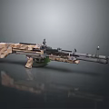Tactical Military Firearm With Camouflage Pattern Bipod Mount And Long Barrel Design