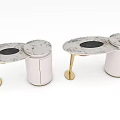 Luxury Modern Tea Table And Chairs Featuring White Marble Top And Golden Legs