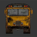 Yellow School Bus Rusty Vintage Exterior With Dark Roof And Stripes