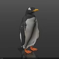 Penguin With Black And White Body Yellow Beak And Orange Feet On Dark Background