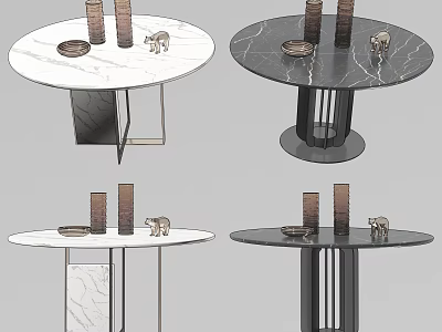 Modern Round Dining Table With Marble Top Various Base Designs And Decorative Candle Holders 3d model