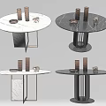 Modern Round Dining Table With Marble Top Various Base Designs And Decorative Candle Holders 3d model