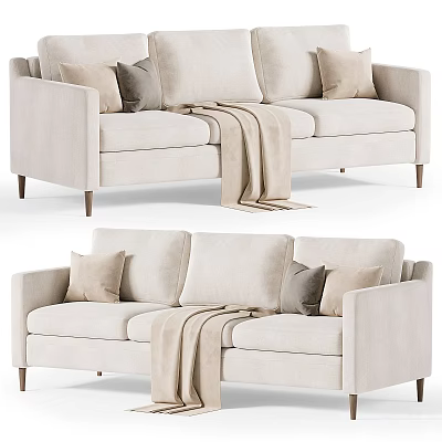 Modern Light Beige Sectional Sofa With Decorative Pillows And Wooden Legs 3d model
