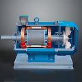 Blue Electric Motor Cutaway View With Copper Coils Fan And Base Structure
