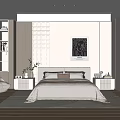 Modern Bedroom Interior With Bed Nightstands Area Rug Abstract Painting And Glass Wardrobe